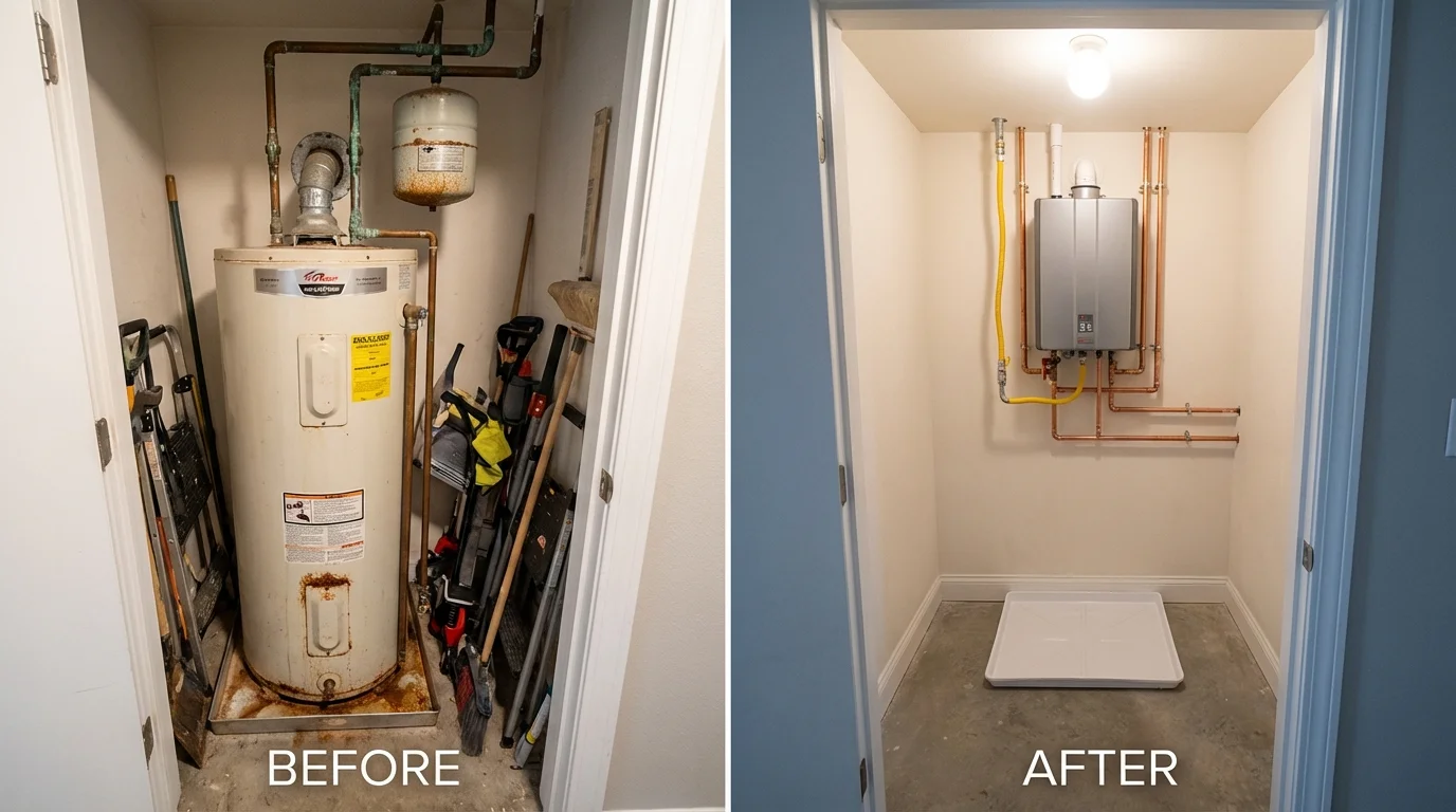 Tank water heater versus wall-mounted tankless unit comparison for Menifee, CA homeowners